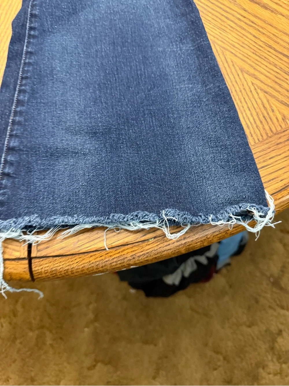 Express Dark Blue Flared Jeans with Raw Hem